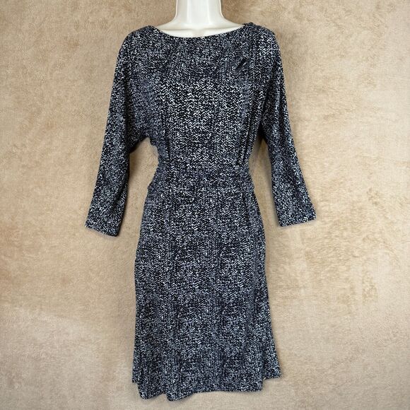 Vince Camuto Dress Women M Black Belted Stretch Midi Ruched Business Casual